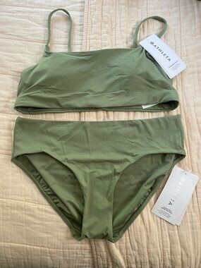 Athleta Olive Green Two-Piece Bikini - Scoop Bralette & High-Waist Bottoms